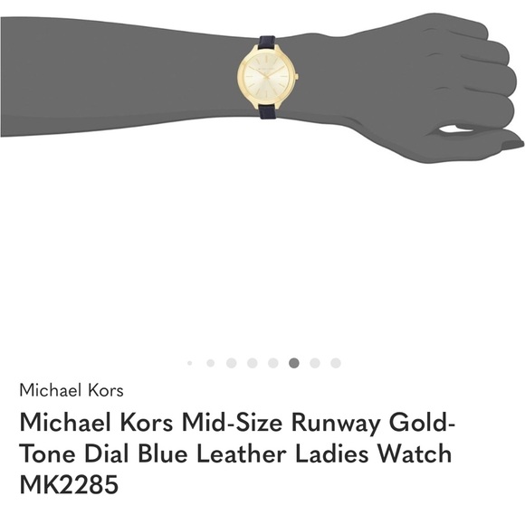 Michael Kors Gold Dial Watch with Slim Navy Blue Leather Strap - Picture 12 of 12